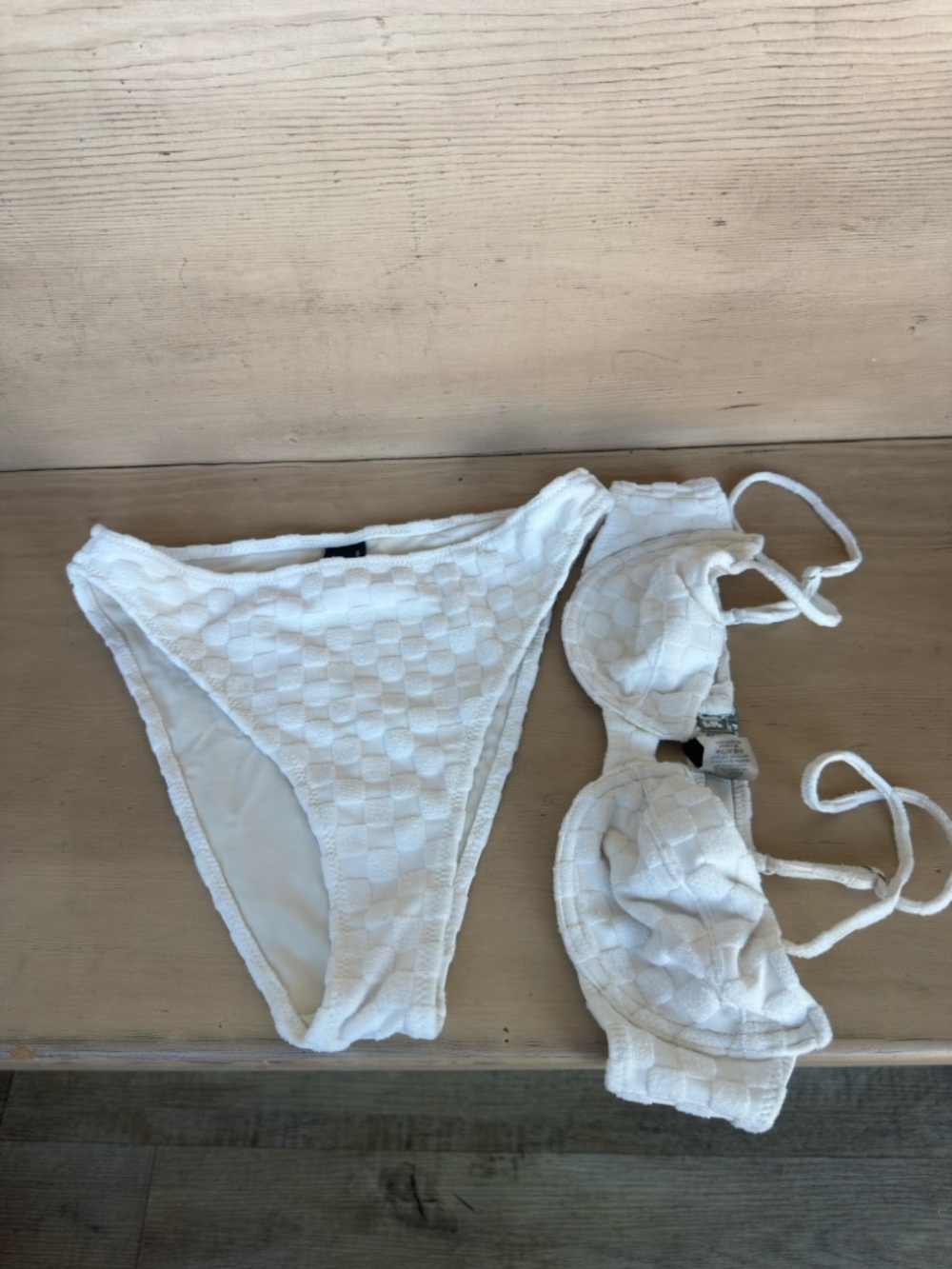 Triangle Textured White Two-Piece Bikini Set